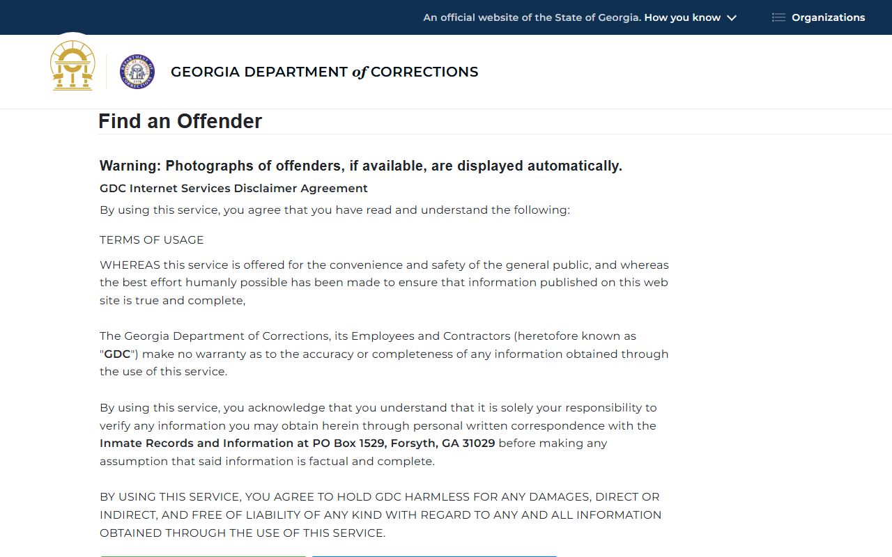 Marion County inmate records GDC offender query search fields