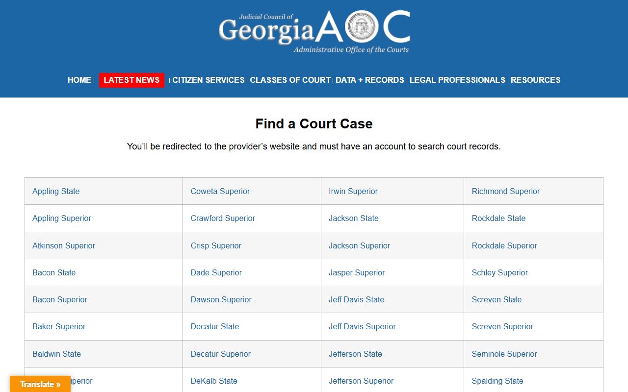 Georgia Courts e-access for Marion County court records after arrest