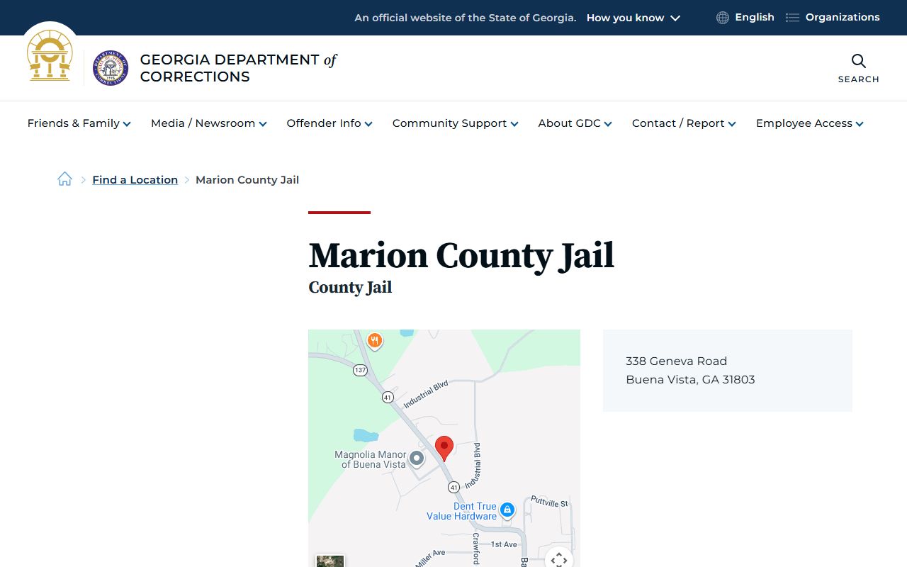Marion County Jail inmate lookup GDC facility location listing